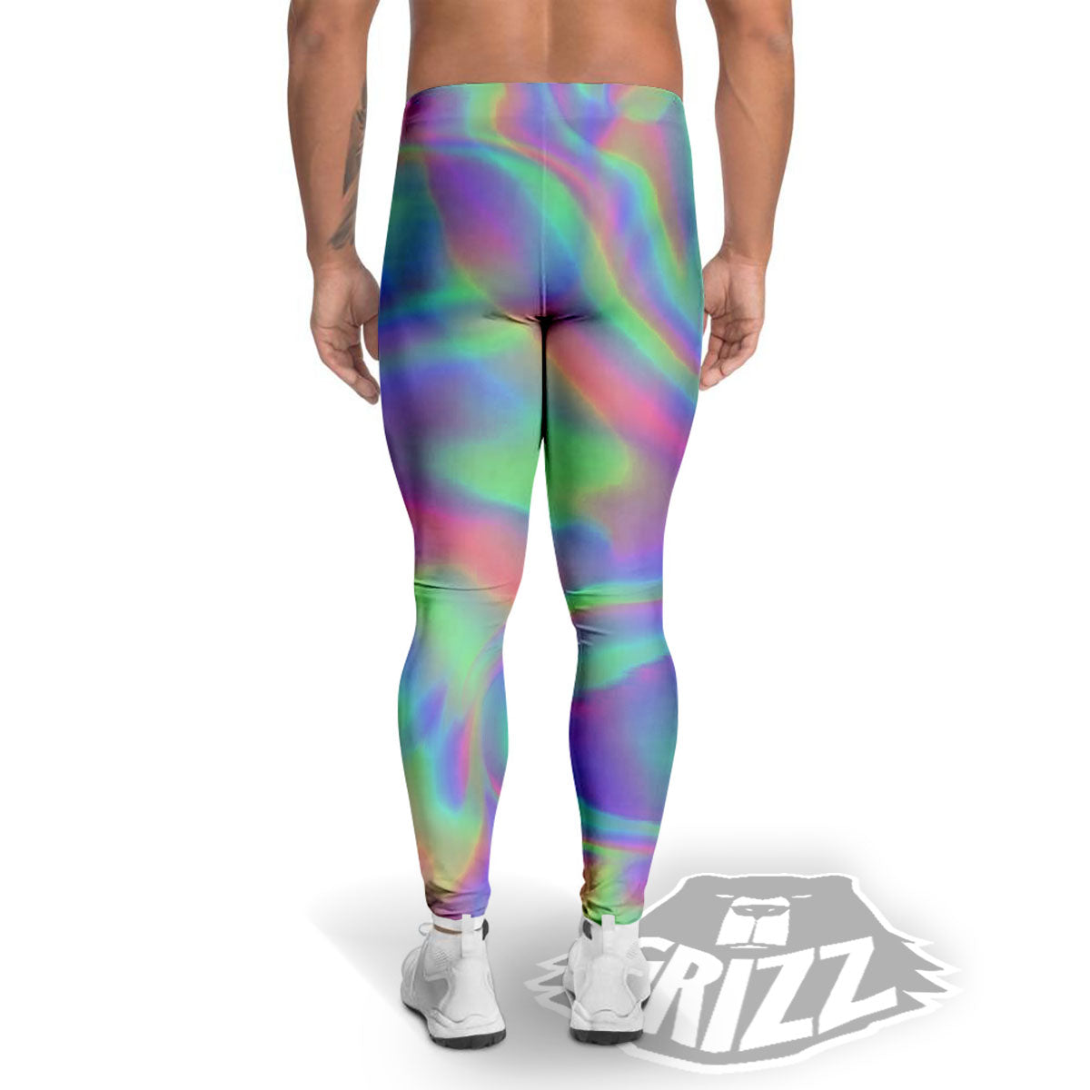 Trippy Psychedelic Holographic Print Men's Leggings-grizzshop