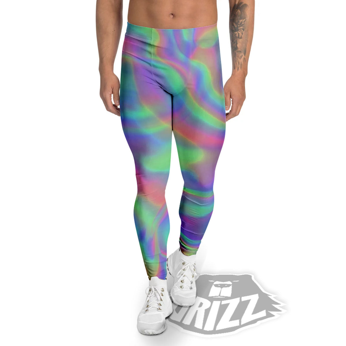 Trippy Psychedelic Holographic Print Men's Leggings-grizzshop