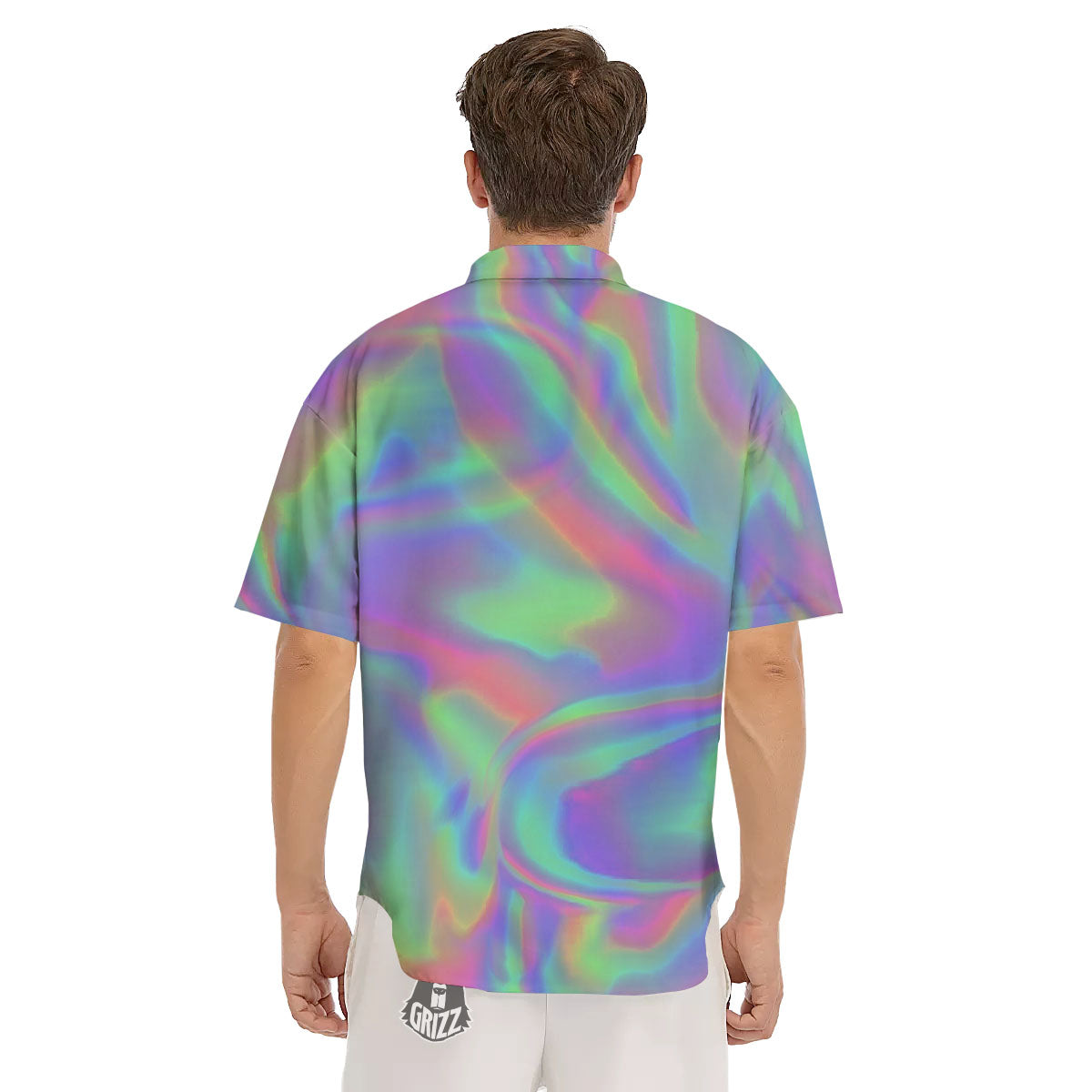 Trippy Psychedelic Holographic Print Men's Short Sleeve Shirts-grizzshop