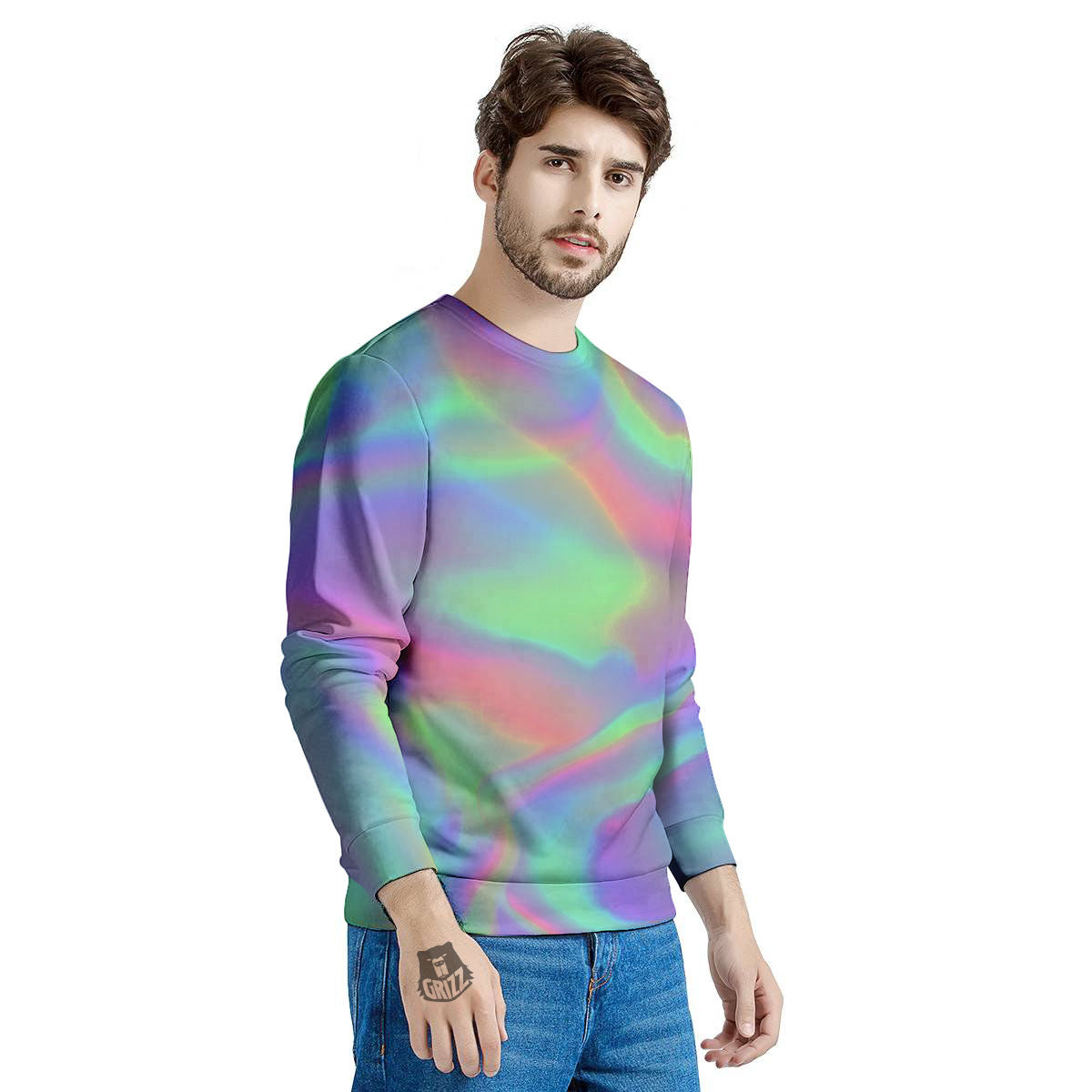 Trippy Psychedelic Holographic Print Men's Sweatshirt-grizzshop