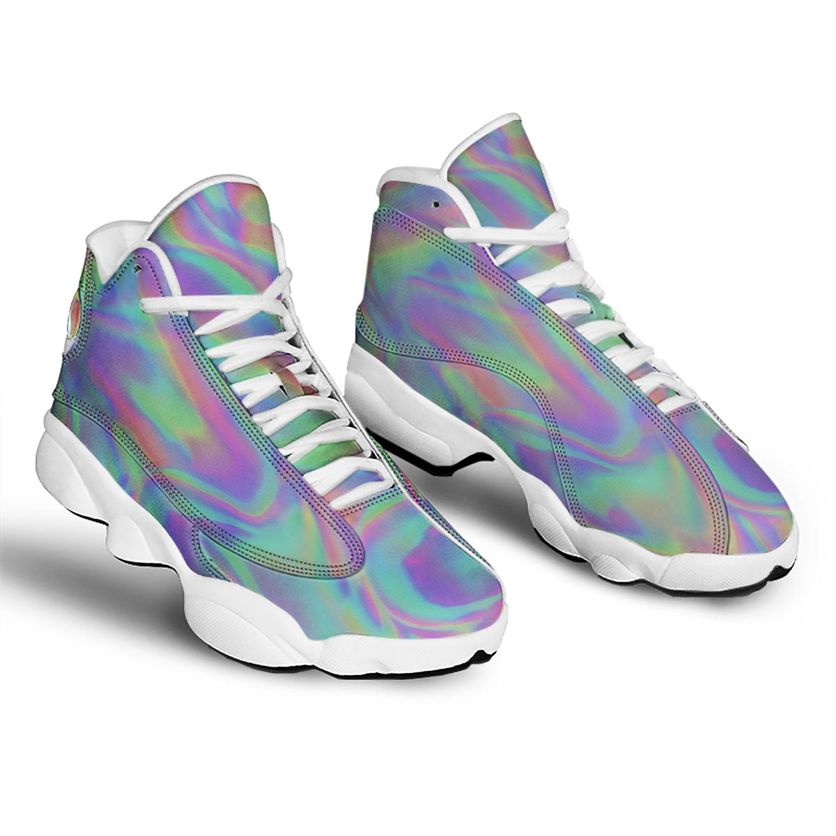Trippy Psychedelic Holographic Print White Basketball Shoes-grizzshop