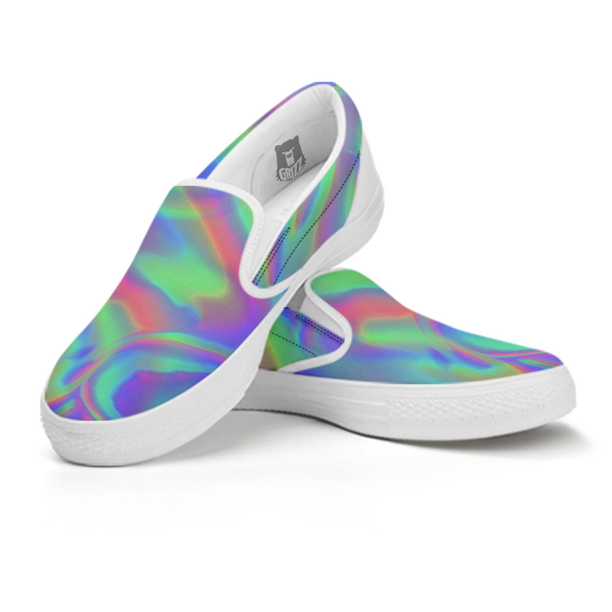 Trippy Psychedelic Holographic Print White Slip On Shoes-grizzshop