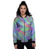 Trippy Psychedelic Holographic Print Women's Bomber Jacket-grizzshop