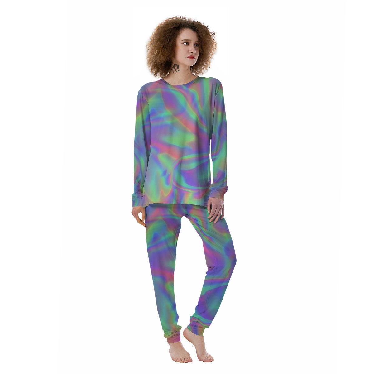 Trippy Psychedelic Holographic Print Women's Pajamas-grizzshop