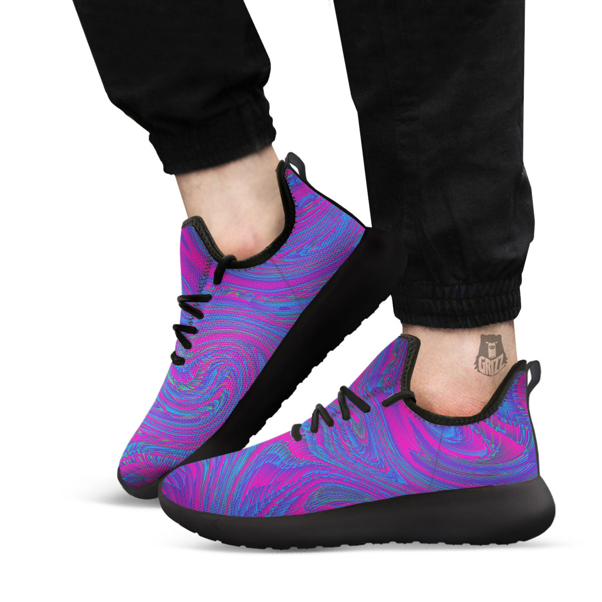 Trippy Psychedelic Purple Print Black Athletic Shoes-grizzshop