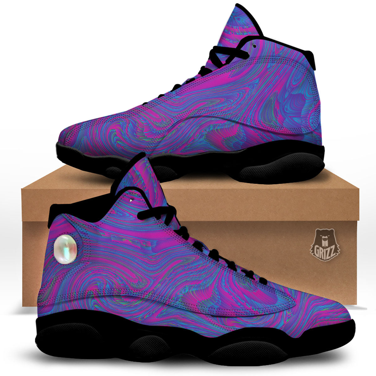 Trippy Psychedelic Purple Print Black Basketball Shoes-grizzshop