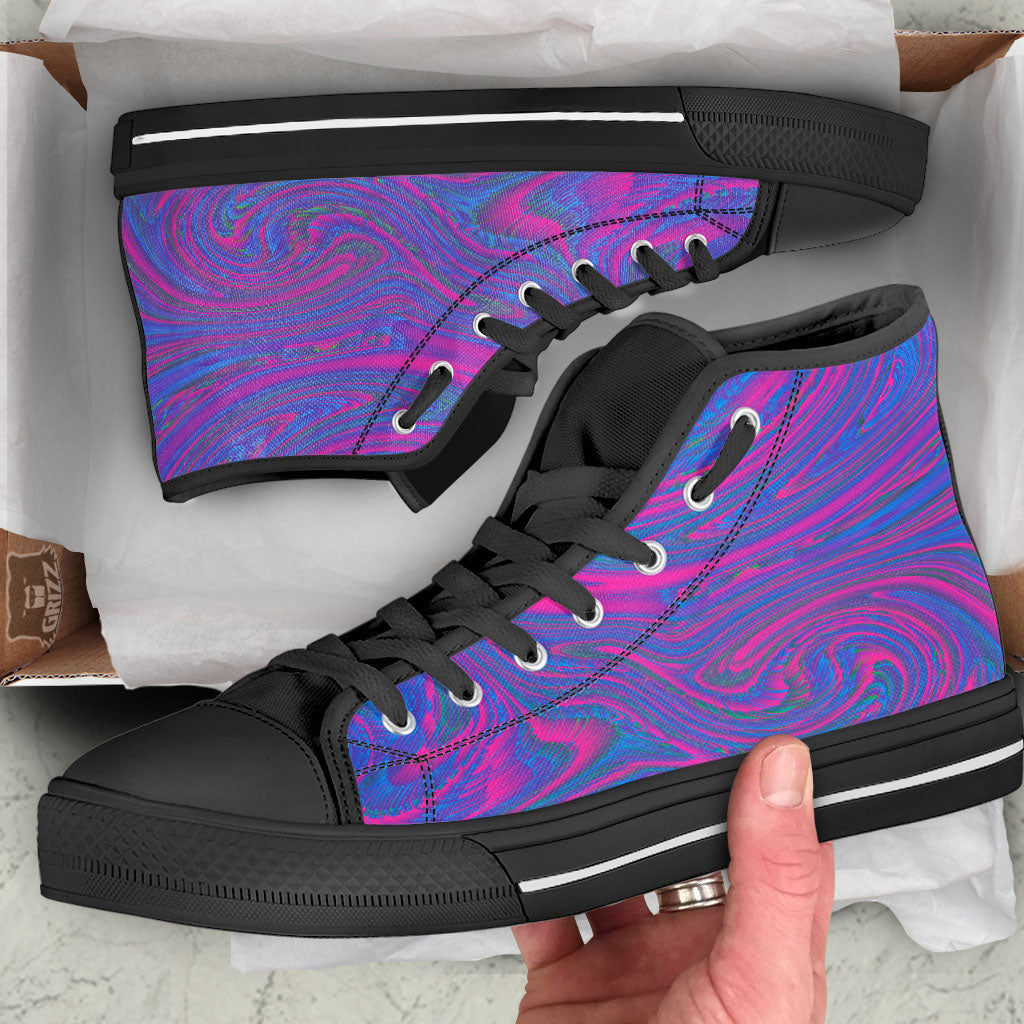Trippy Psychedelic Purple Print Black High Top Shoes-grizzshop