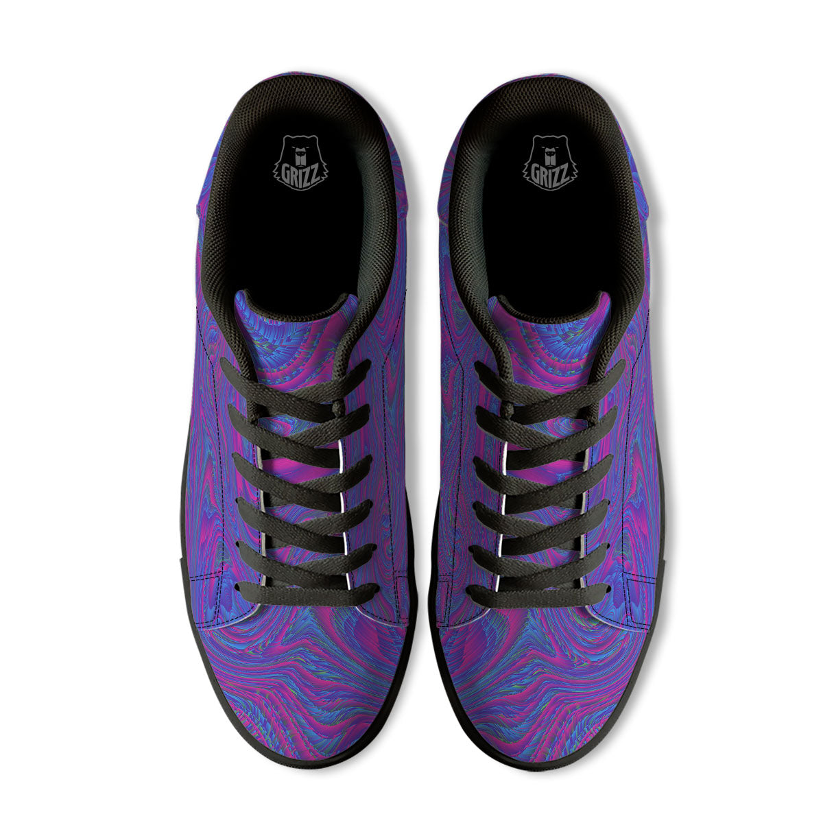 Trippy Psychedelic Purple Print Black Low Top Sneakers-grizzshop