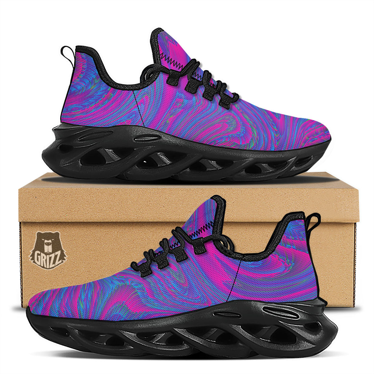 Trippy Psychedelic Purple Print Black Running Shoes-grizzshop