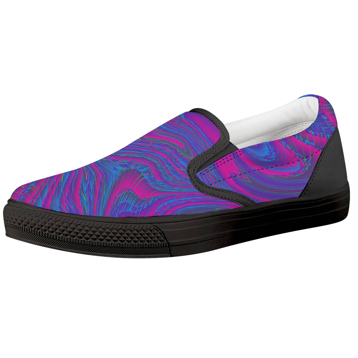 Trippy Psychedelic Purple Print Black Slip On Shoes-grizzshop