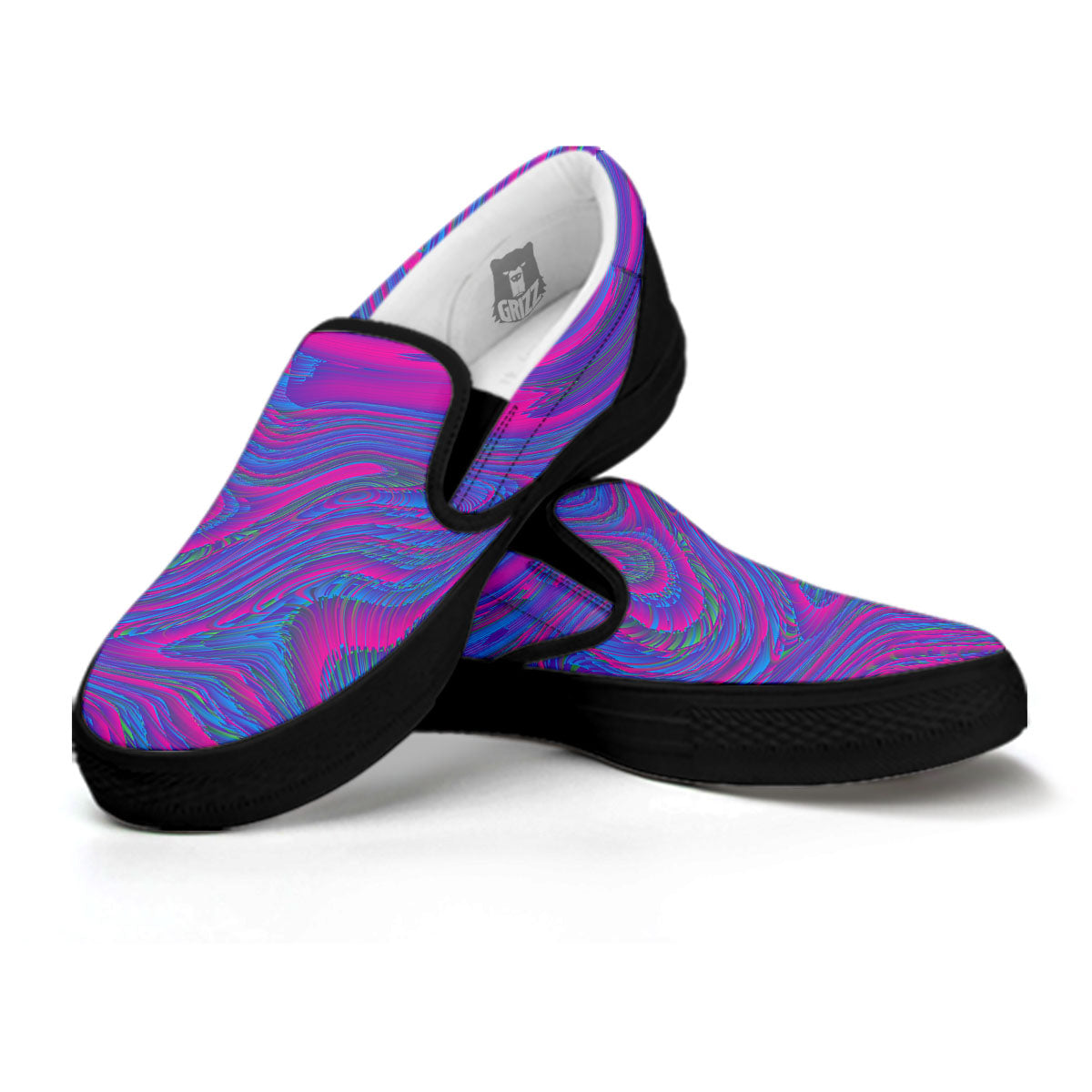 Trippy Psychedelic Purple Print Black Slip On Shoes-grizzshop
