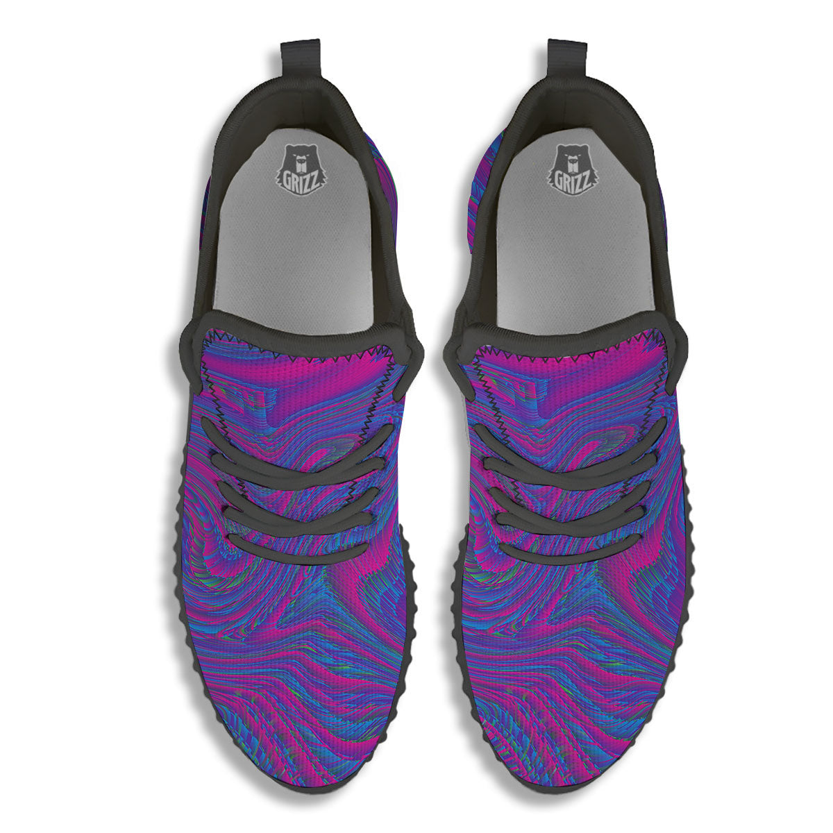 Trippy Psychedelic Purple Print Black Walking Shoes-grizzshop