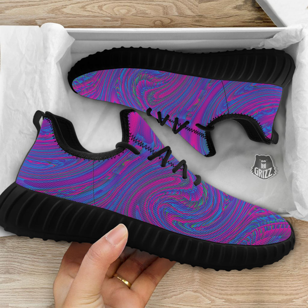 Trippy Psychedelic Purple Print Black Walking Shoes-grizzshop