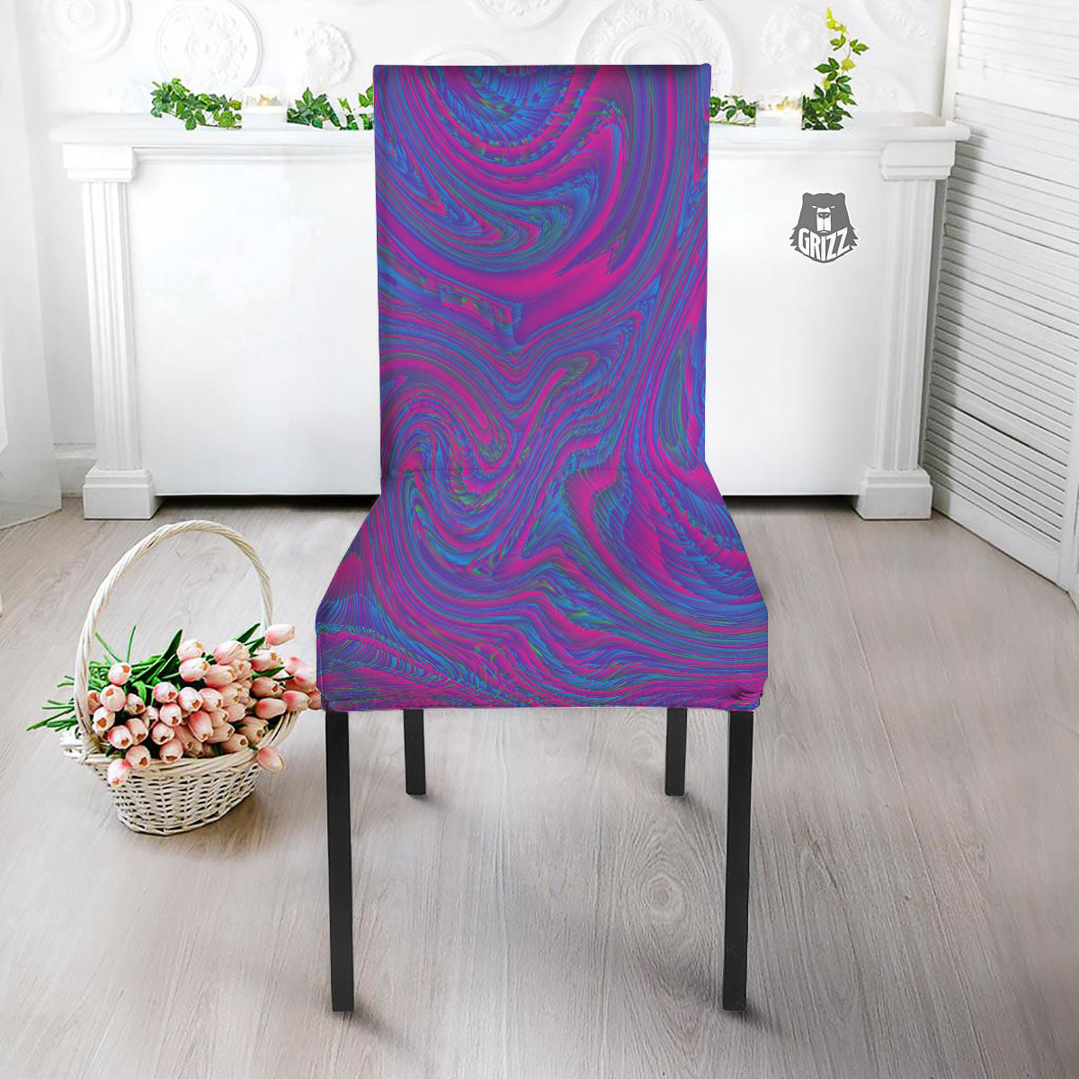 Trippy Psychedelic Purple Print Dining Chair Slipcover-grizzshop