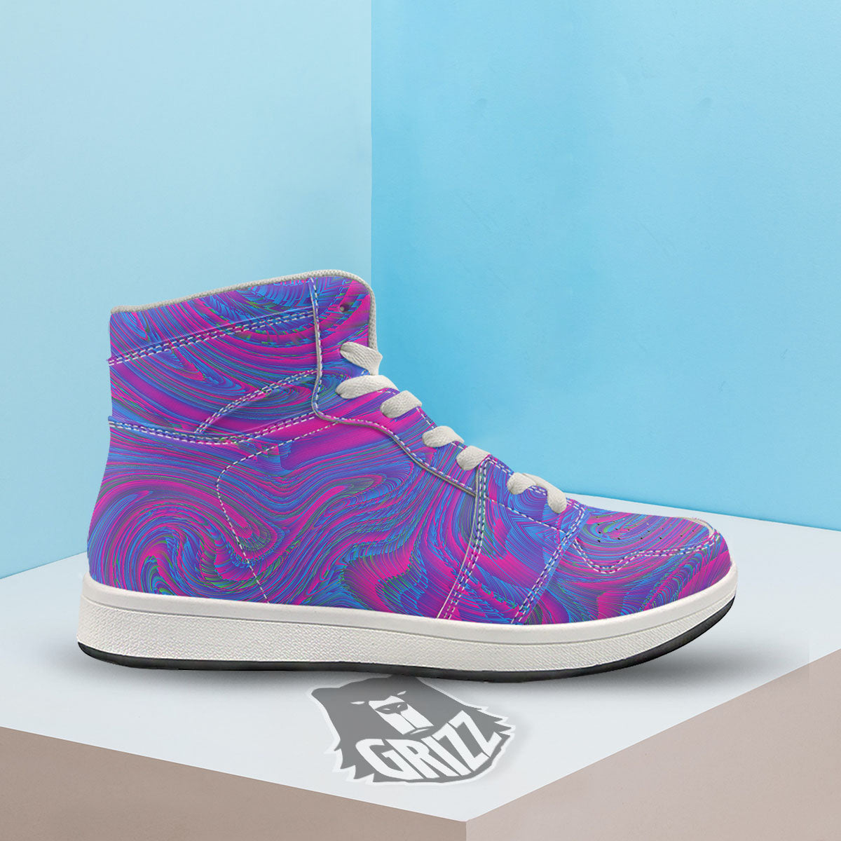 Trippy Psychedelic Purple Print High Top Sneakers-grizzshop