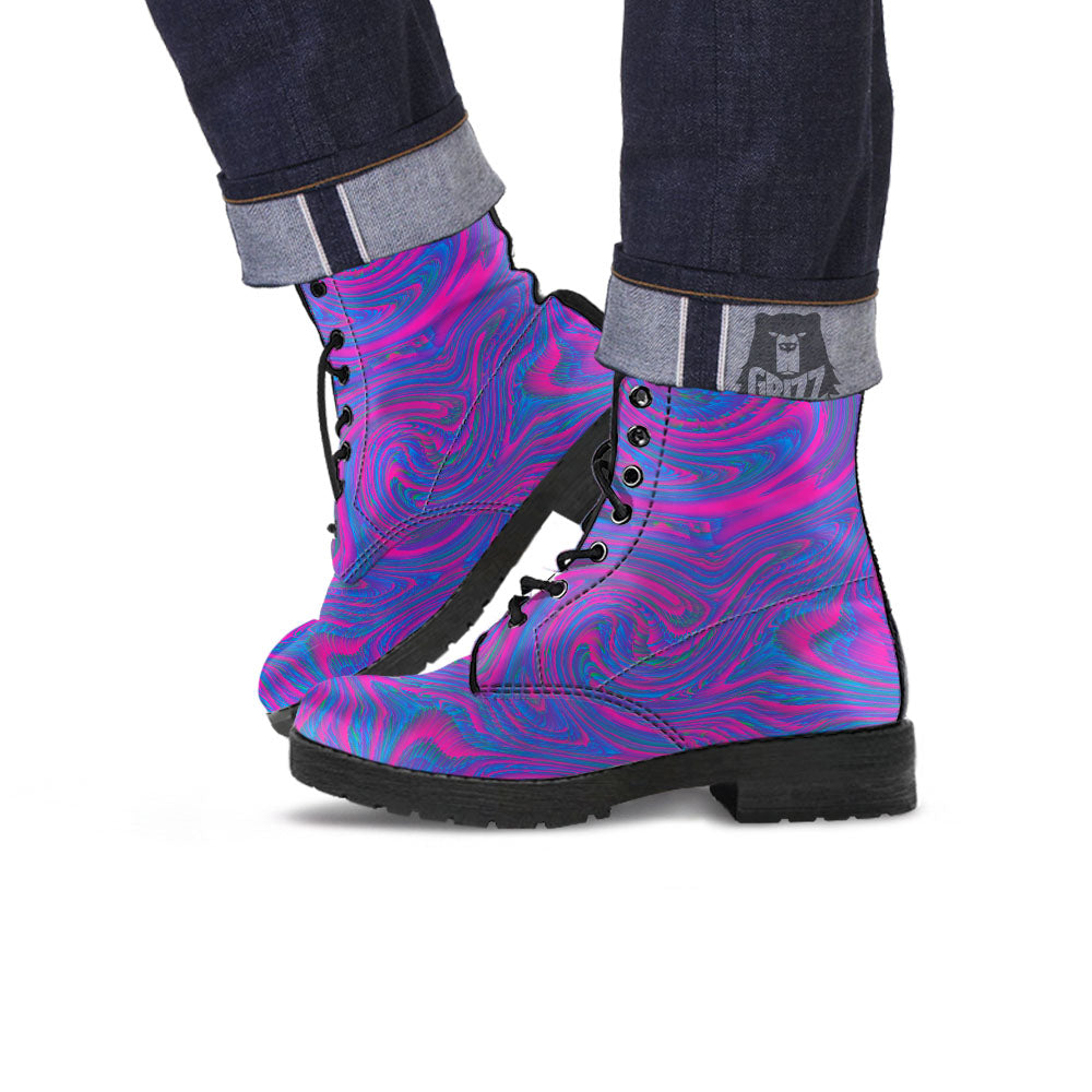 Trippy Psychedelic Purple Print Leather Boots-grizzshop