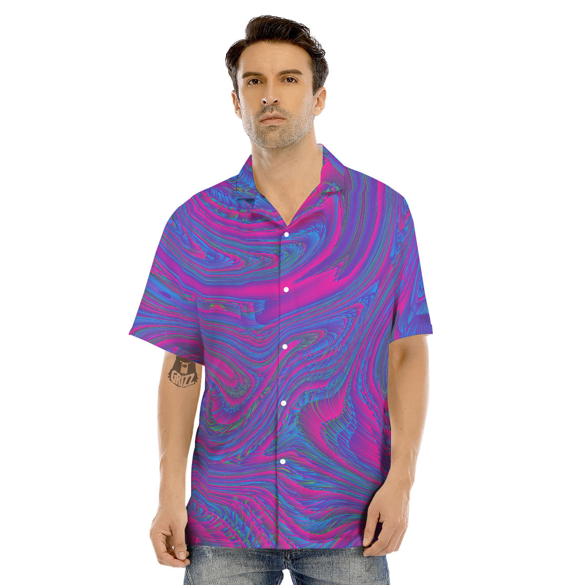 Trippy Psychedelic Purple Print Men's Hawaiian Shirt-grizzshop