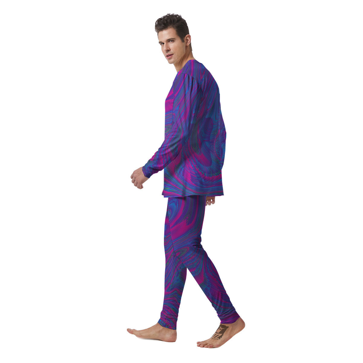 Trippy Psychedelic Purple Print Men's Pajamas-grizzshop