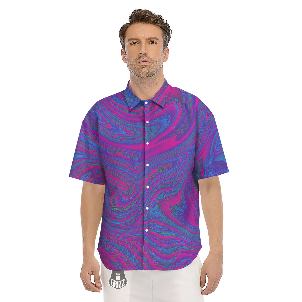 Trippy Psychedelic Purple Print Men's Short Sleeve Shirts-grizzshop