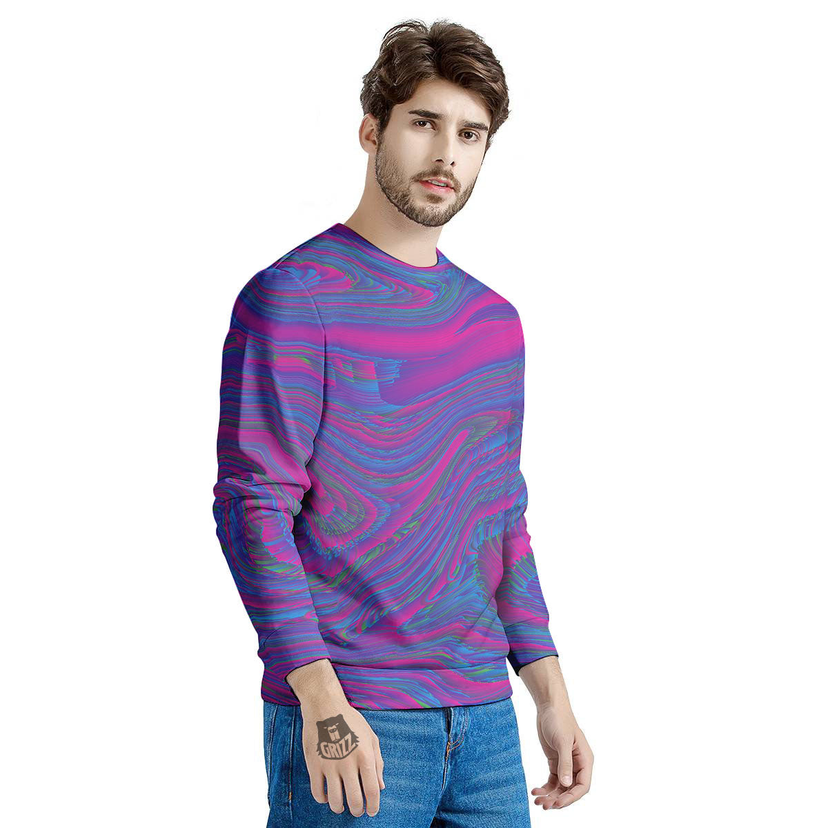 Trippy Psychedelic Purple Print Men's Sweatshirt-grizzshop