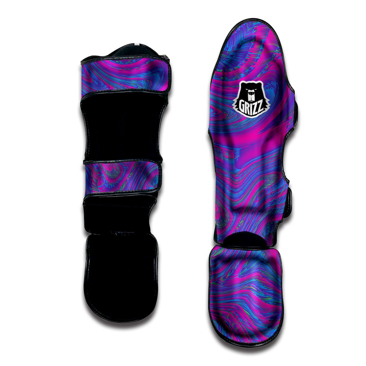 Trippy Psychedelic Purple Print Muay Thai Shin Guards-grizzshop