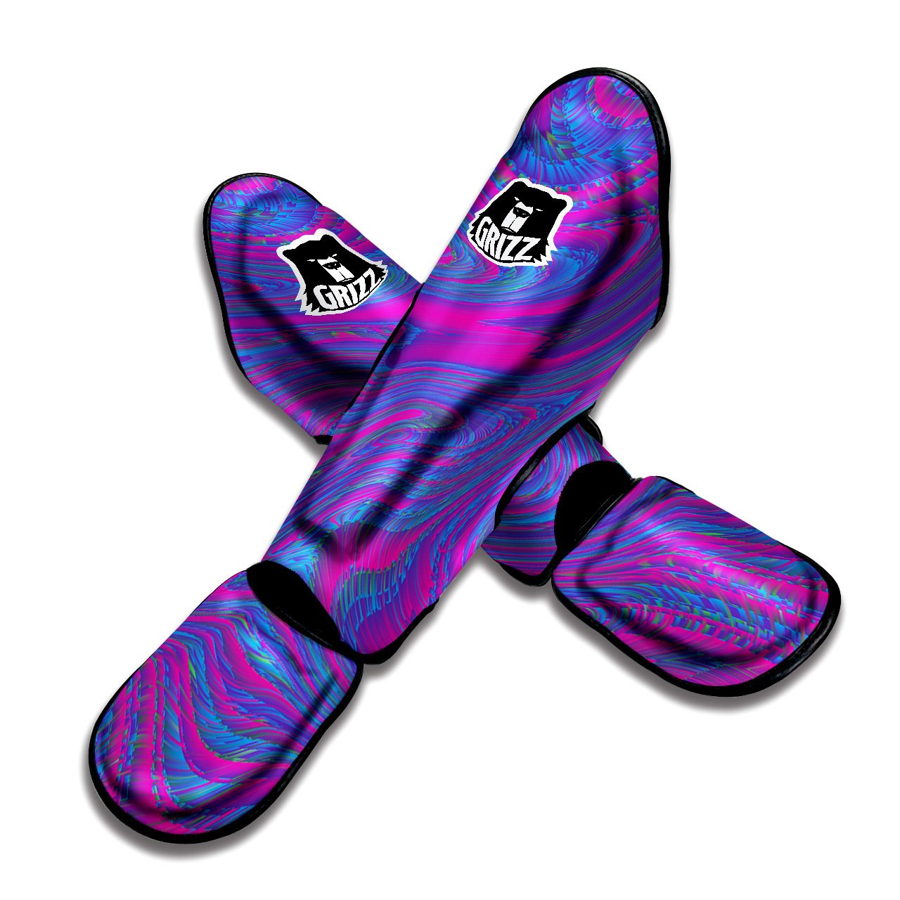 Trippy Psychedelic Purple Print Muay Thai Shin Guards-grizzshop