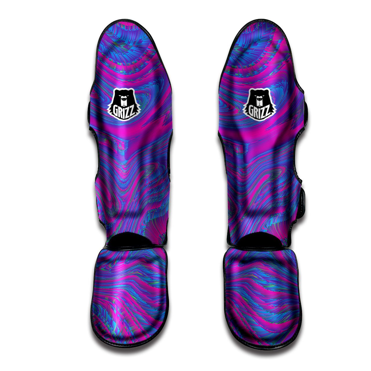 Trippy Psychedelic Purple Print Muay Thai Shin Guards-grizzshop