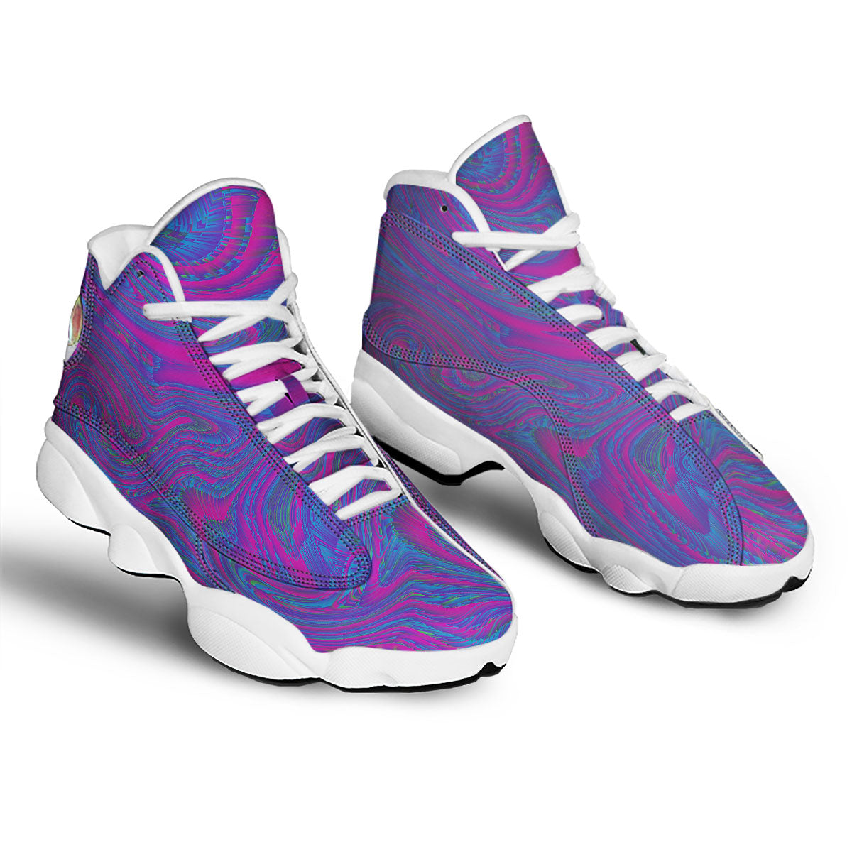 Trippy Psychedelic Purple Print White Basketball Shoes-grizzshop