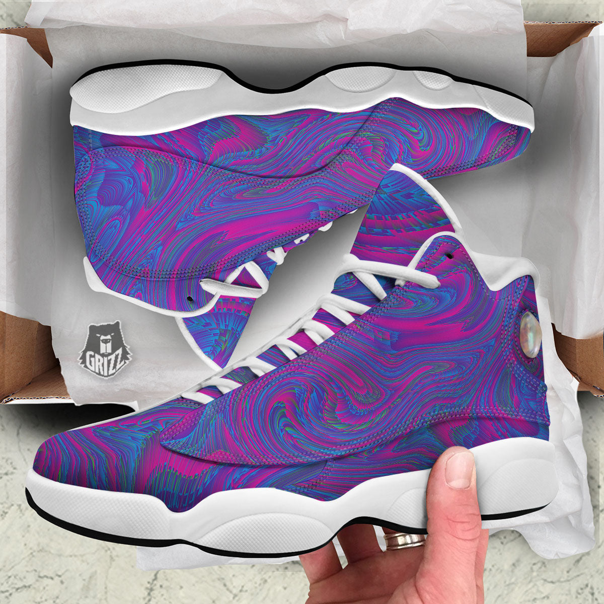 Trippy Psychedelic Purple Print White Basketball Shoes-grizzshop