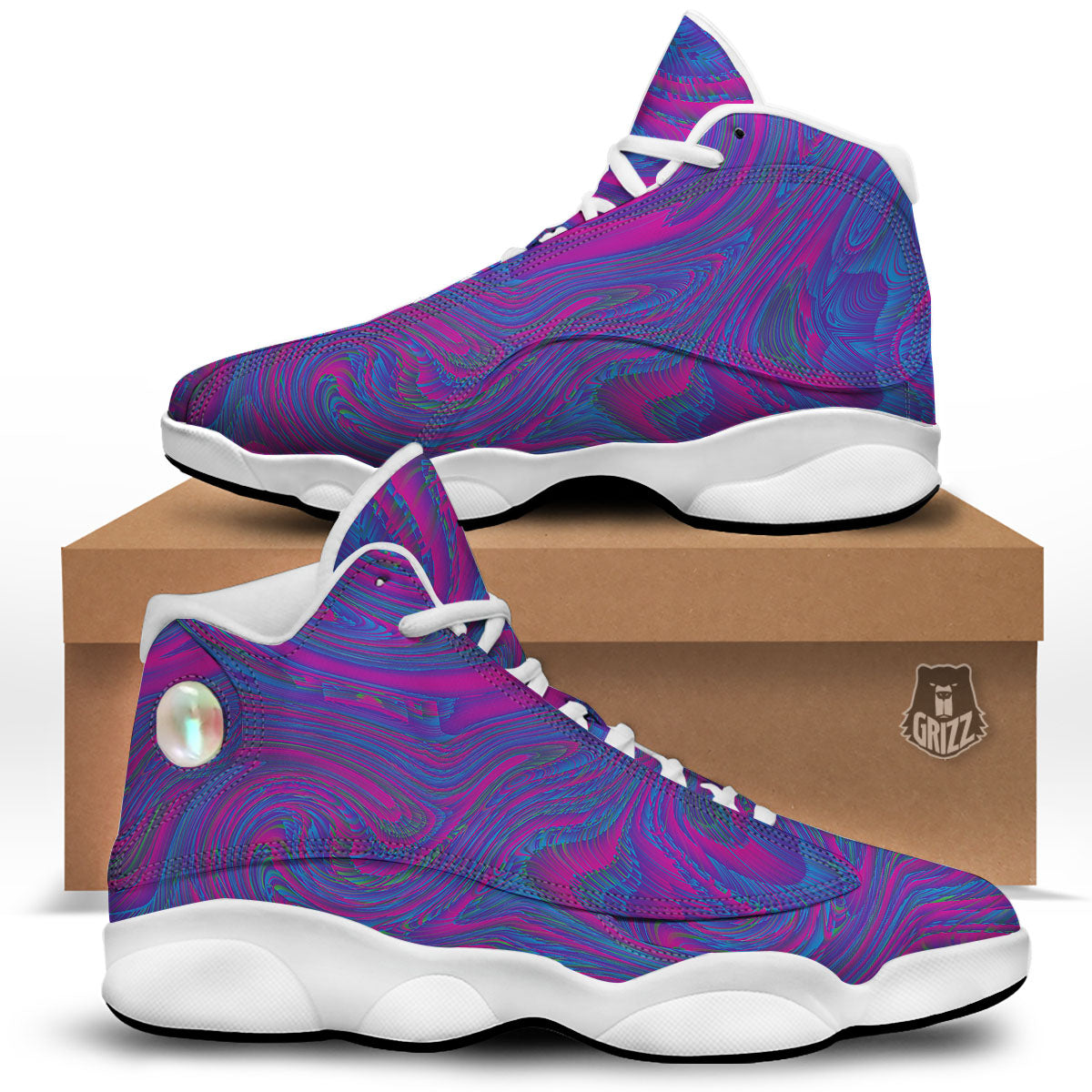 Trippy Psychedelic Purple Print White Basketball Shoes-grizzshop