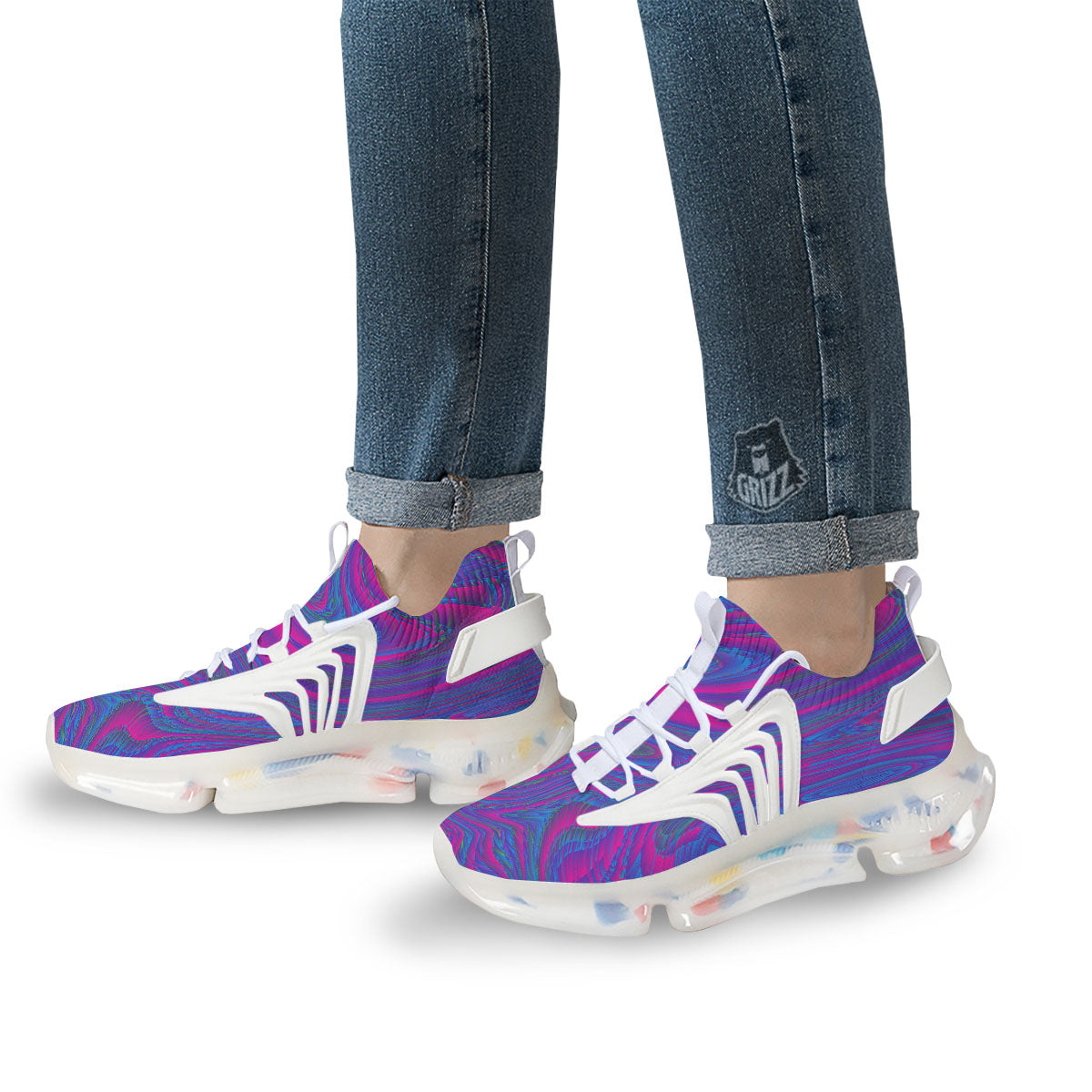 Trippy Psychedelic Purple Print White Gym Shoes-grizzshop