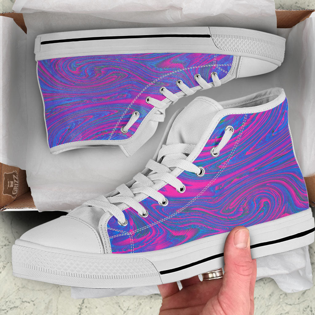 Trippy Psychedelic Purple Print White High Top Shoes-grizzshop