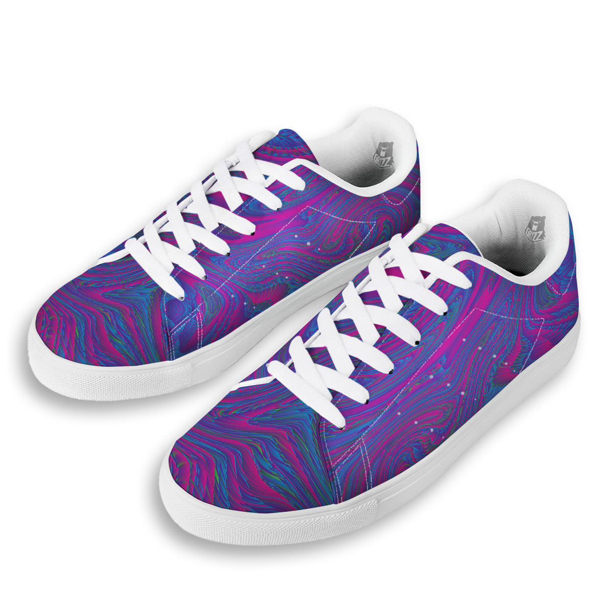 Trippy Psychedelic Purple Print White Low Top Sneakers-grizzshop