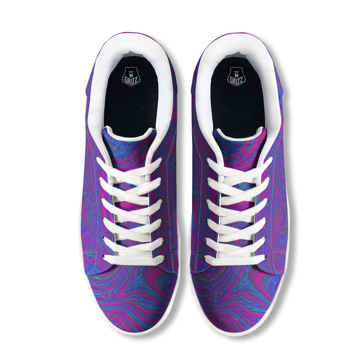 Trippy Psychedelic Purple Print White Low Top Sneakers-grizzshop