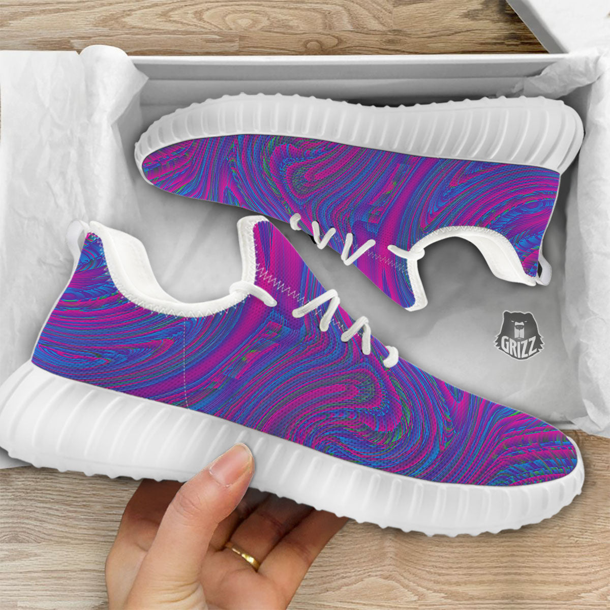 Trippy Psychedelic Purple Print White Walking Shoes-grizzshop