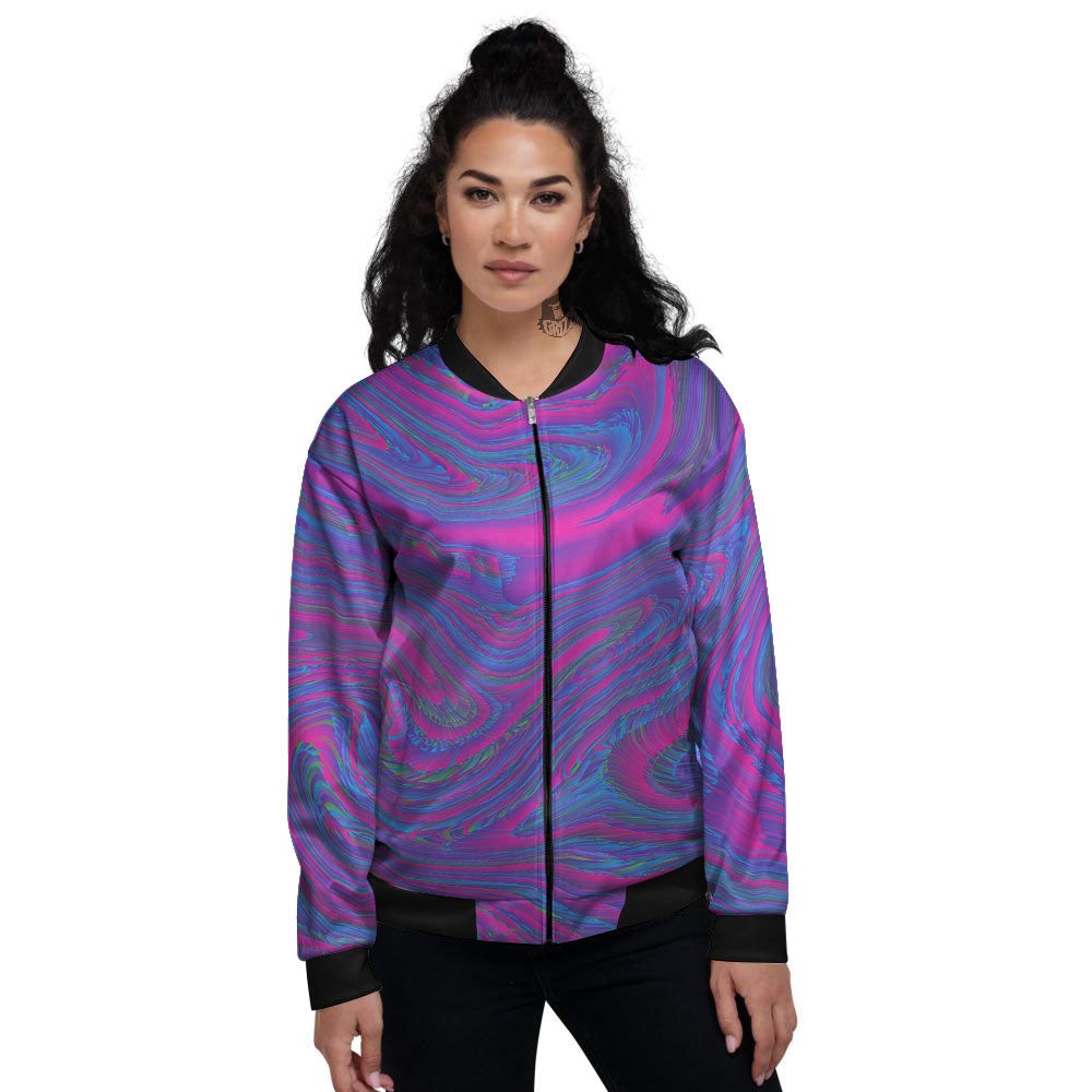 Trippy Psychedelic Purple Print Women's Bomber Jacket-grizzshop