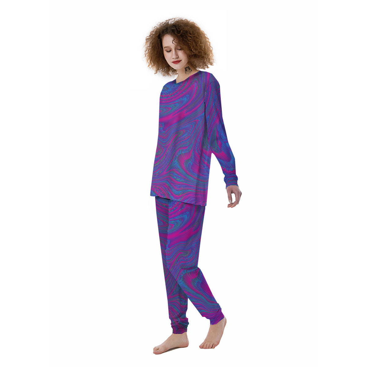Trippy Psychedelic Purple Print Women's Pajamas-grizzshop