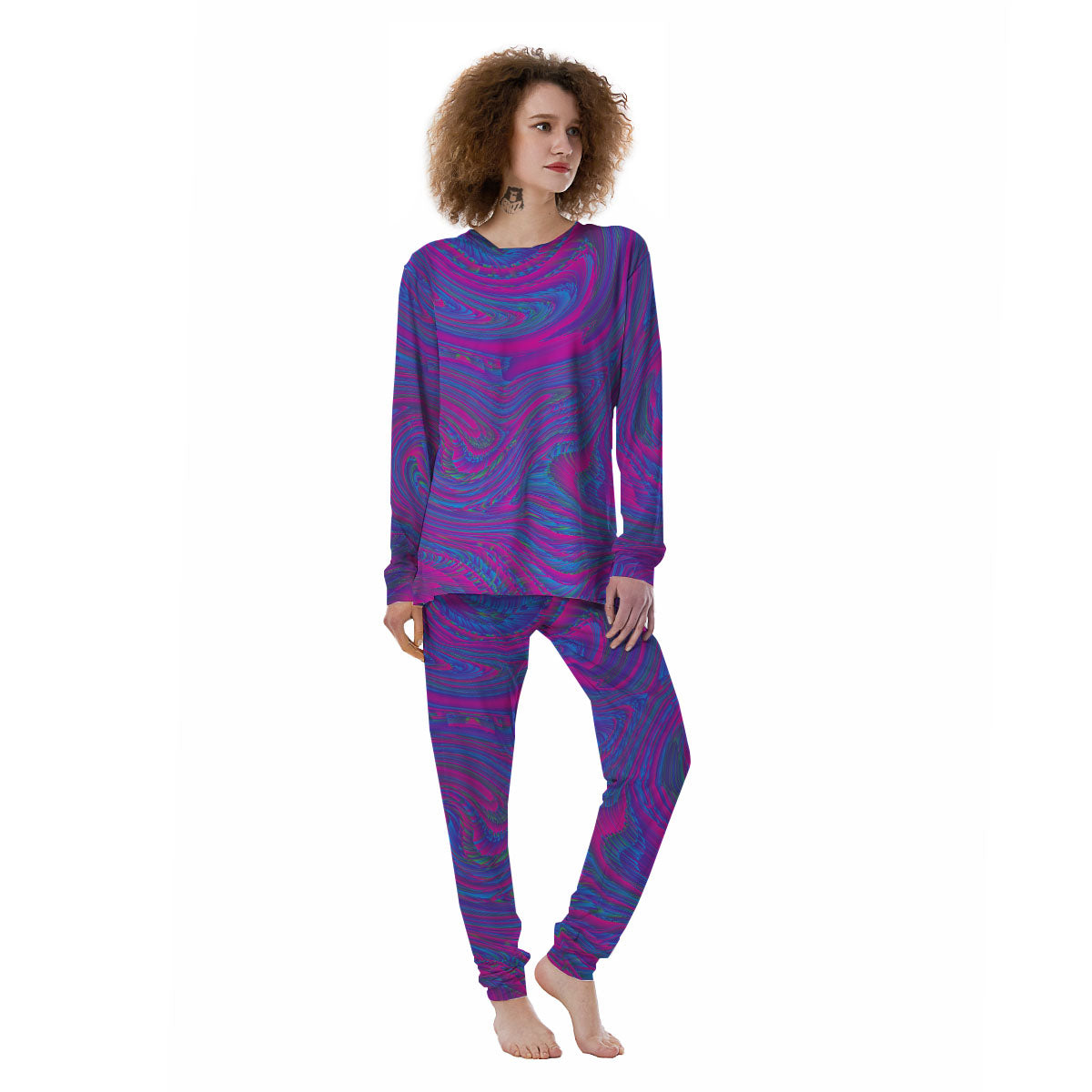 Trippy Psychedelic Purple Print Women's Pajamas-grizzshop