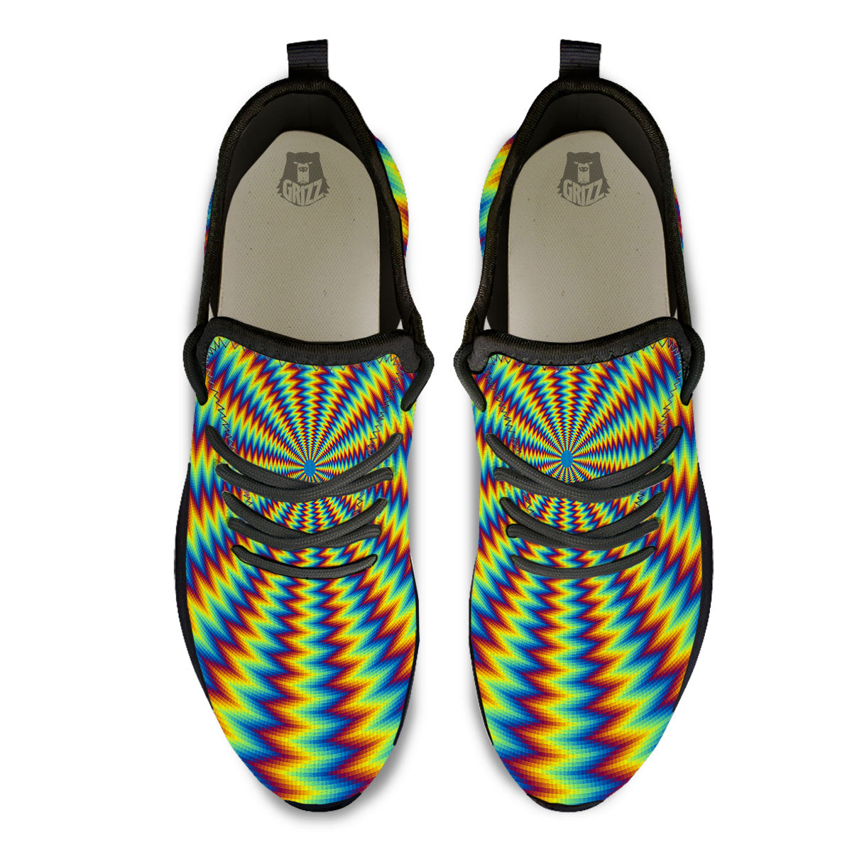 Trippy Psychedelic Rainbow Print Black Athletic Shoes-grizzshop