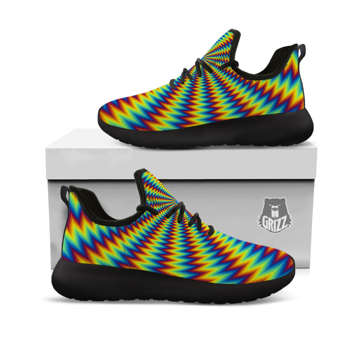 Trippy Psychedelic Rainbow Print Black Athletic Shoes-grizzshop