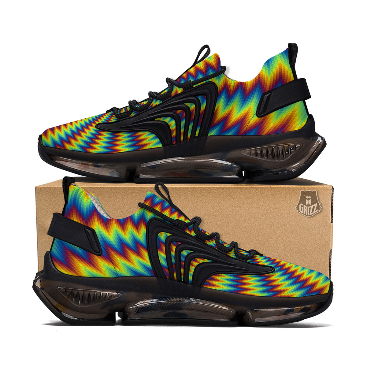 Trippy Psychedelic Rainbow Print Black Gym Shoes-grizzshop
