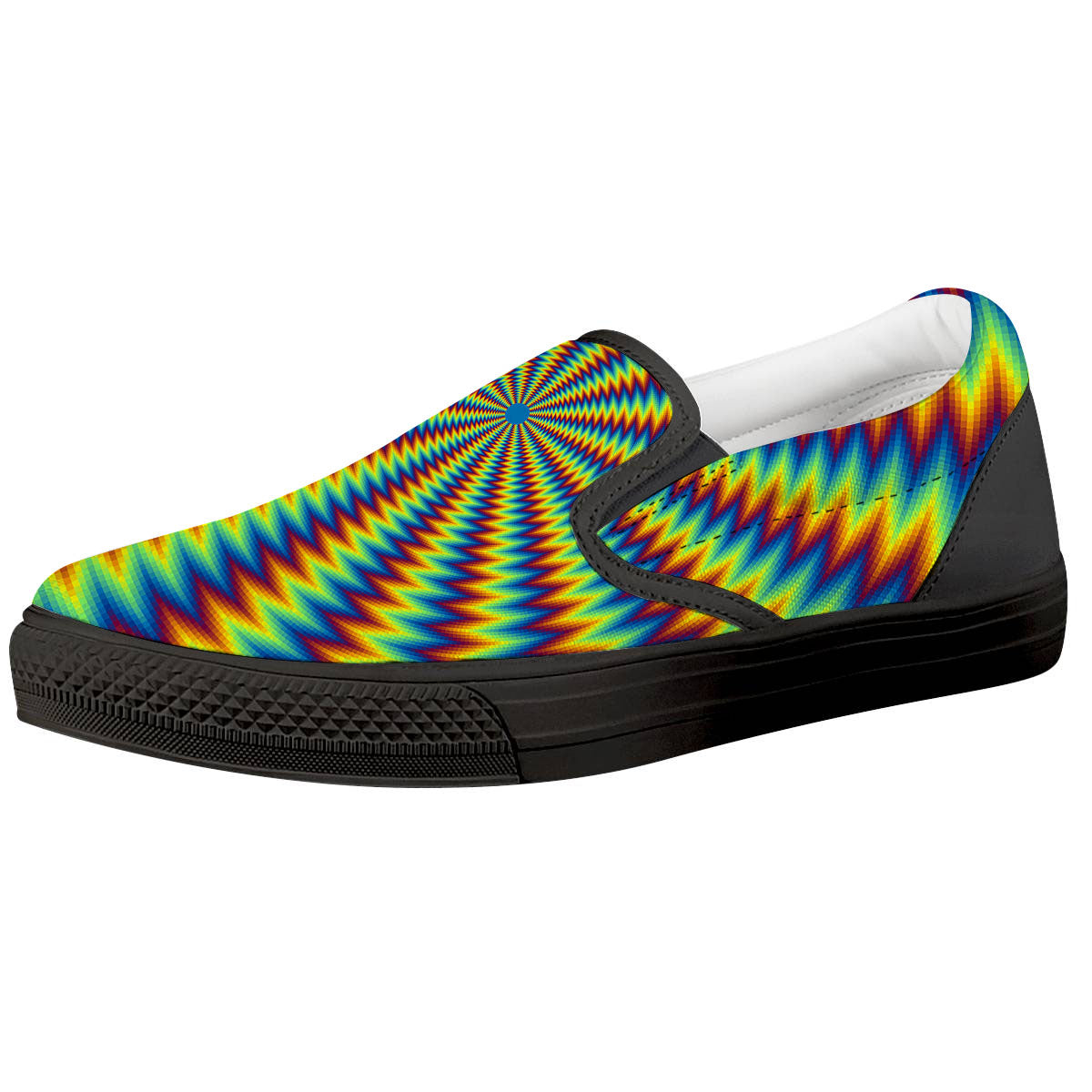 Trippy Psychedelic Rainbow Print Black Slip On Shoes-grizzshop
