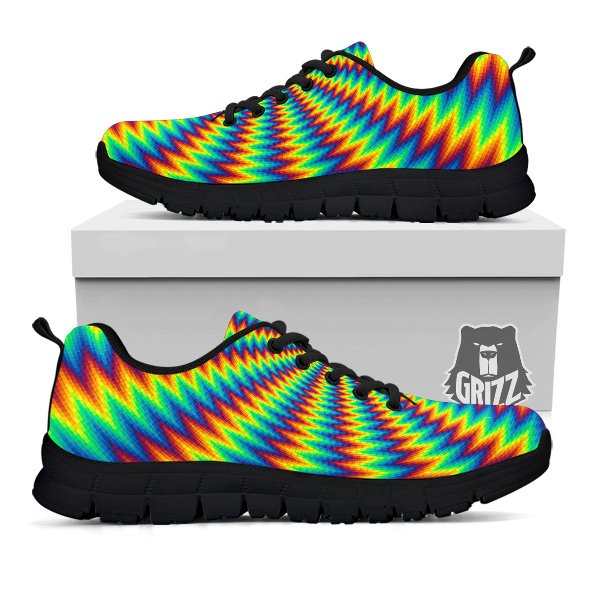 Trippy Psychedelic Rainbow Print Black Sneaker-grizzshop