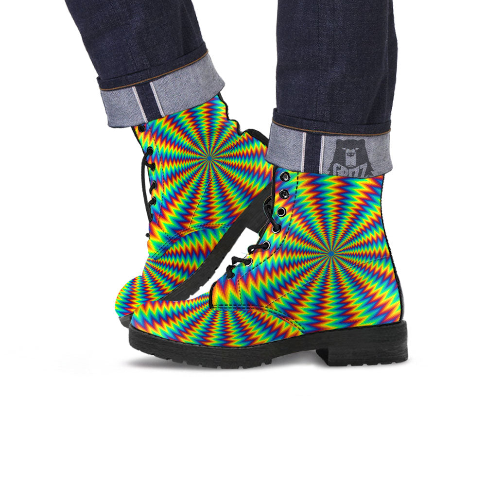 Trippy Psychedelic Rainbow Print Leather Boots-grizzshop