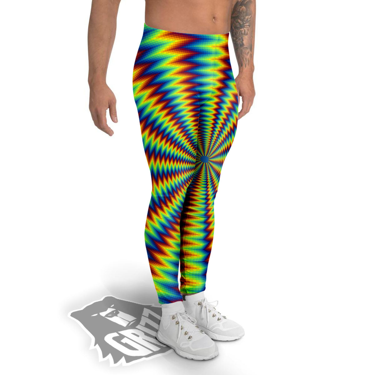 Trippy Psychedelic Rainbow Print Men's Leggings-grizzshop