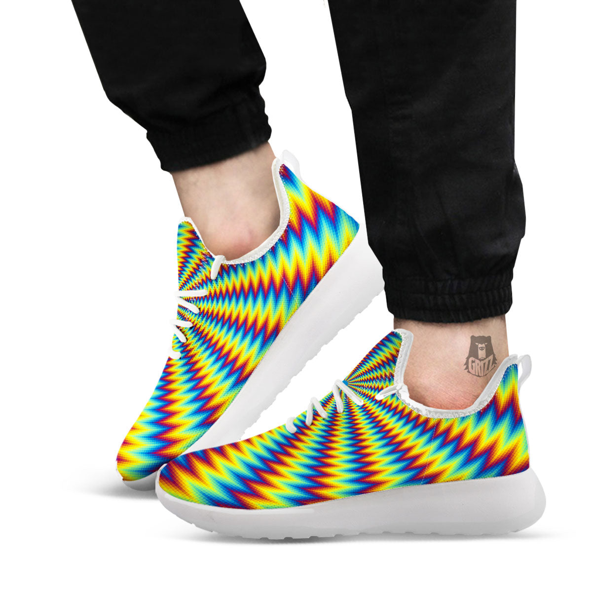 Trippy Psychedelic Rainbow Print White Athletic Shoes-grizzshop