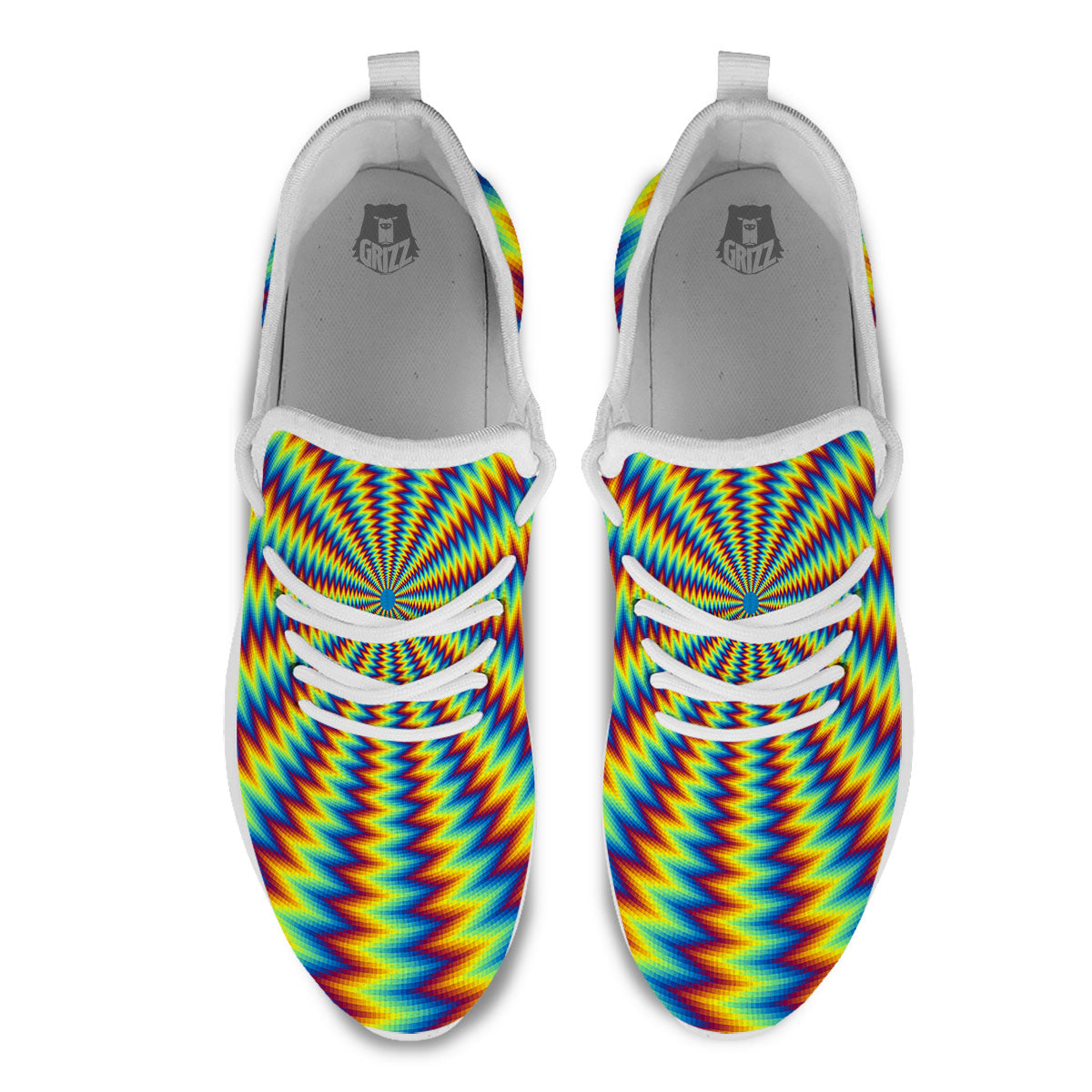 Trippy Psychedelic Rainbow Print White Athletic Shoes-grizzshop