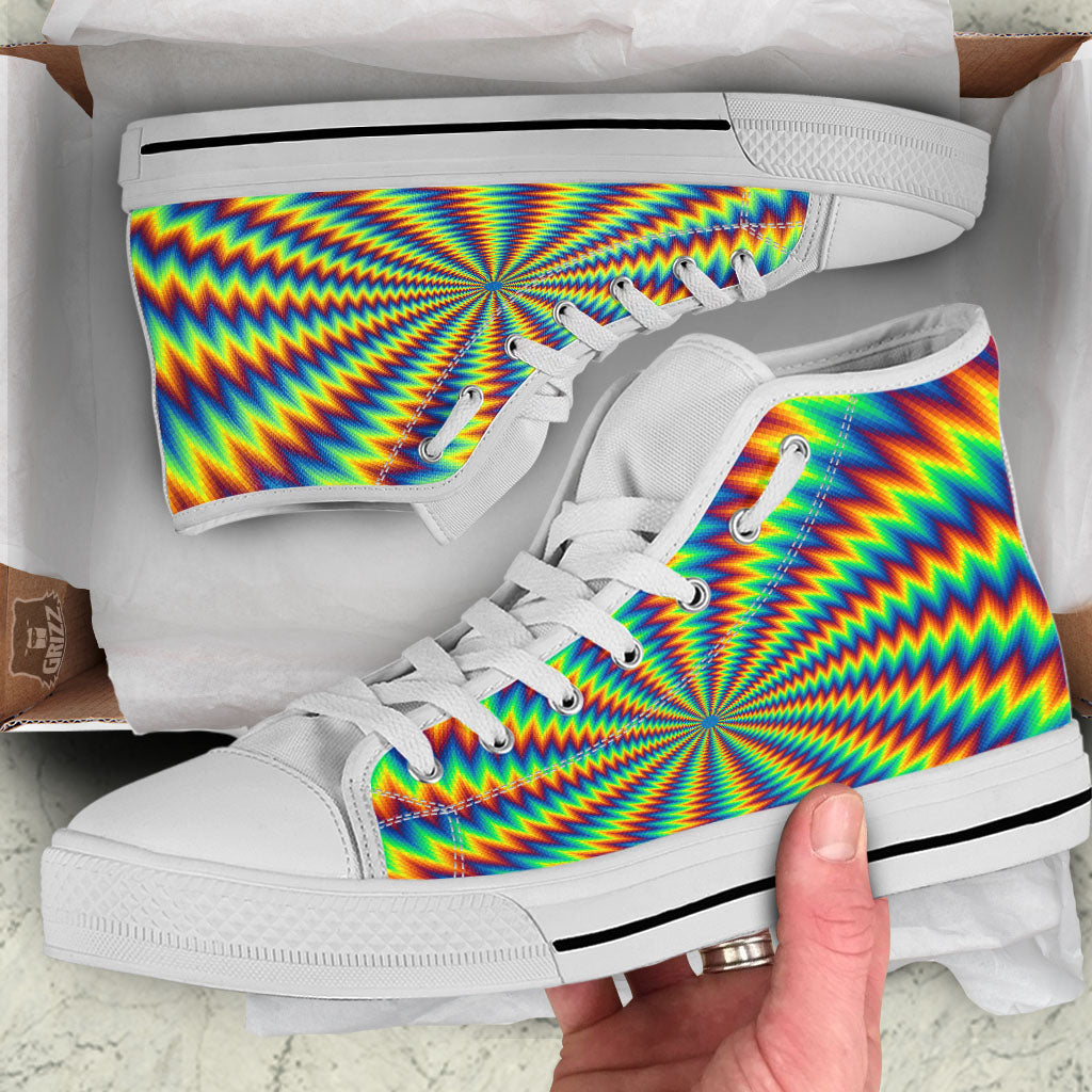 Trippy Psychedelic Rainbow Print White High Top Shoes-grizzshop