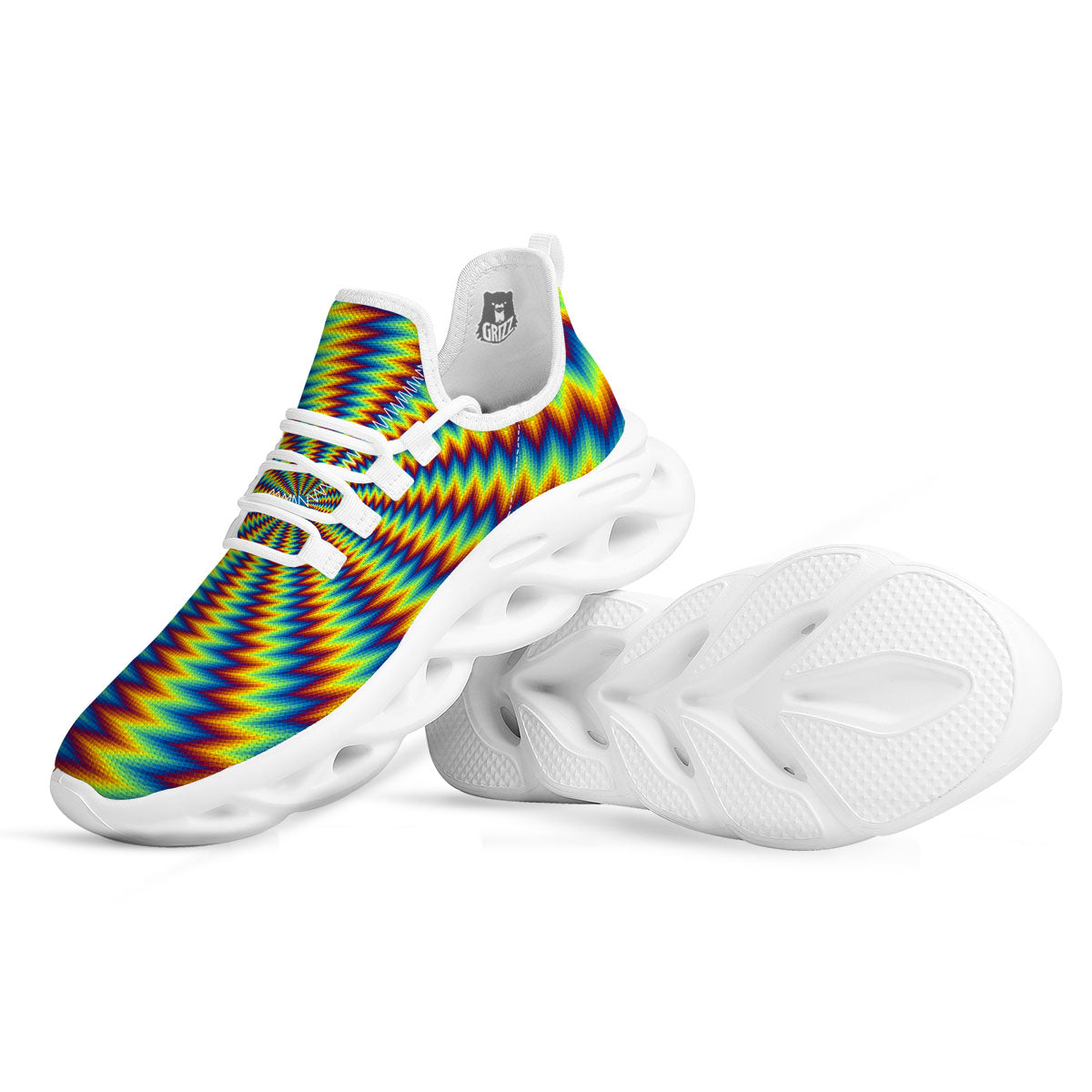 Trippy Psychedelic Rainbow Print White Running Shoes-grizzshop
