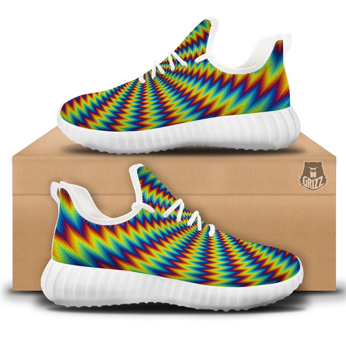 Trippy Psychedelic Rainbow Print White Walking Shoes-grizzshop